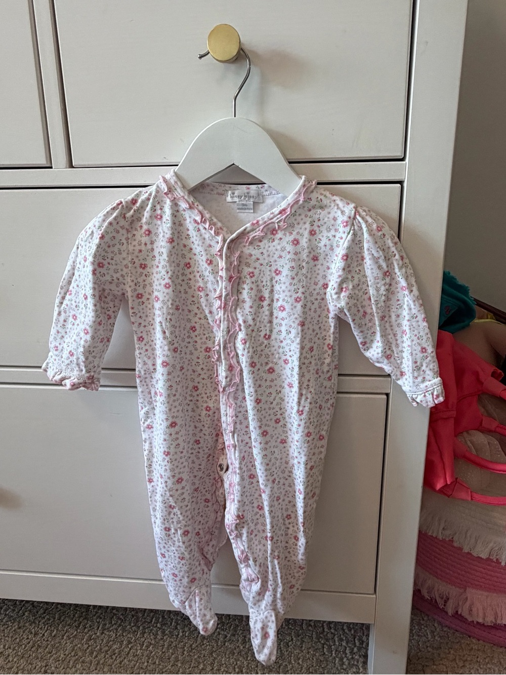 Kissy Kissy Floral Footie 9M Pima Cotton Pink Green Sleeper